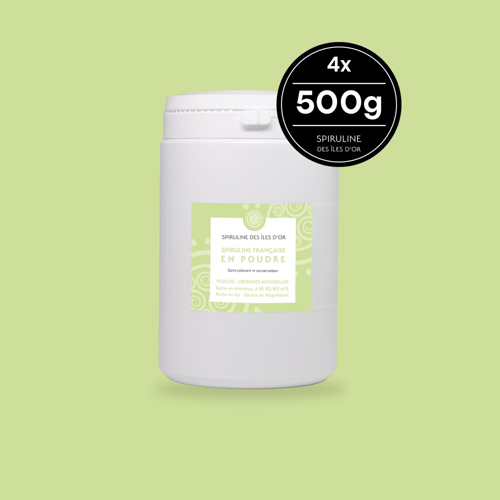 Spiruline BIO en poudre 4 pots de 500 grammes