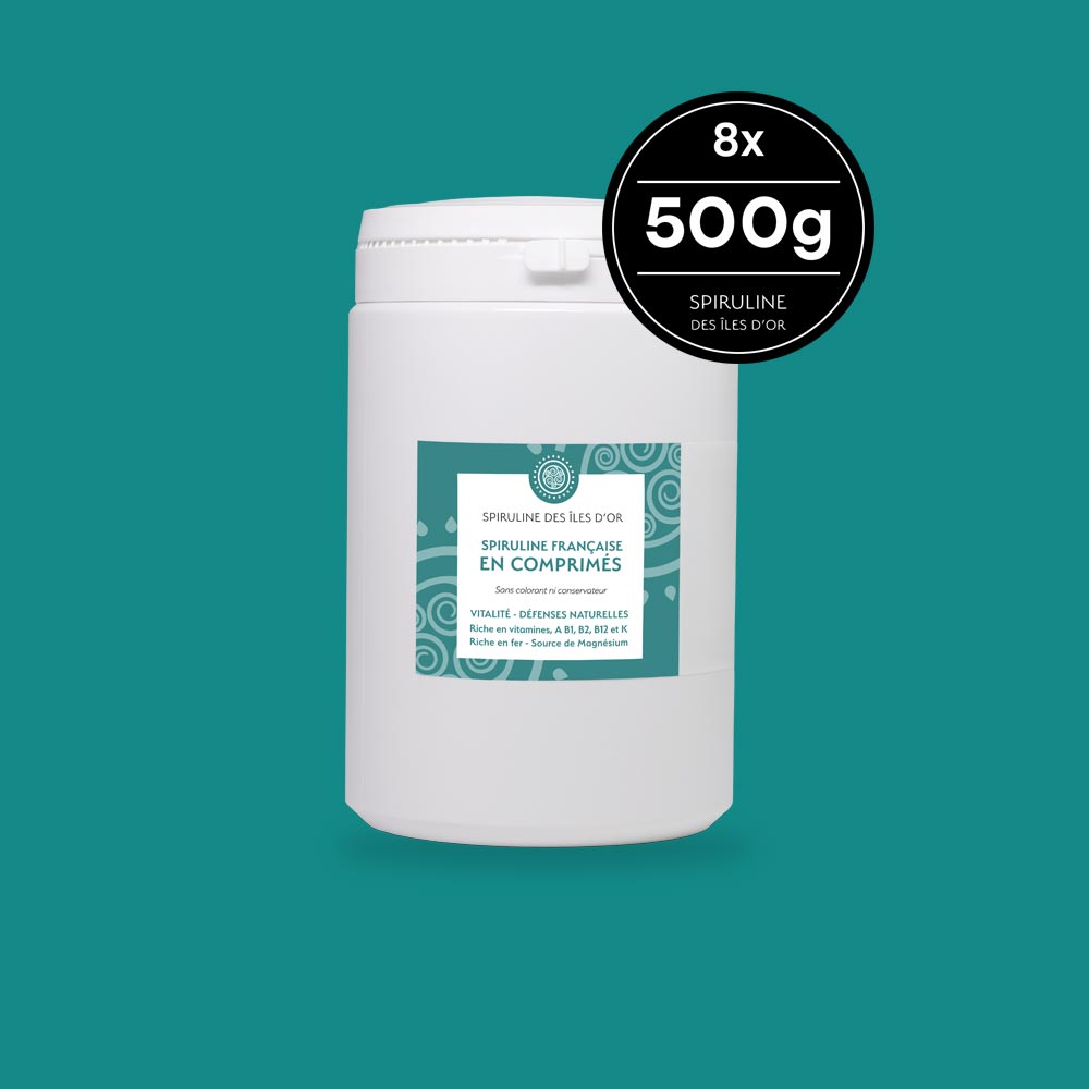 Spiruline BIO en comprimés 8 pots de 500 grammes