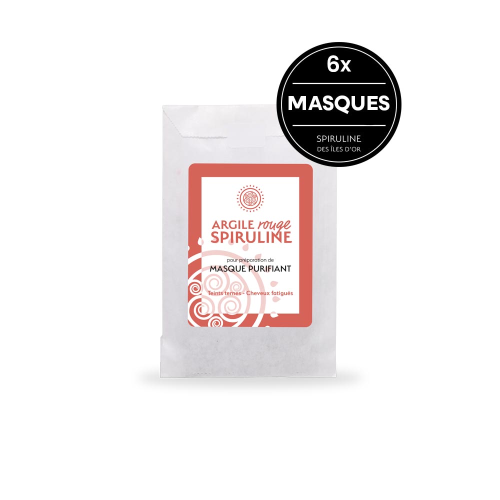 Masque purifiant spécial teints ternes & cheveux fatigués argile rouge et spiruline 6masques