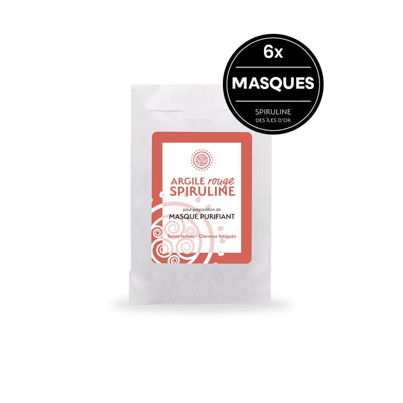 Masque purifiant spécial teints ternes & cheveux fatigués argile rouge et spiruline 6masques
