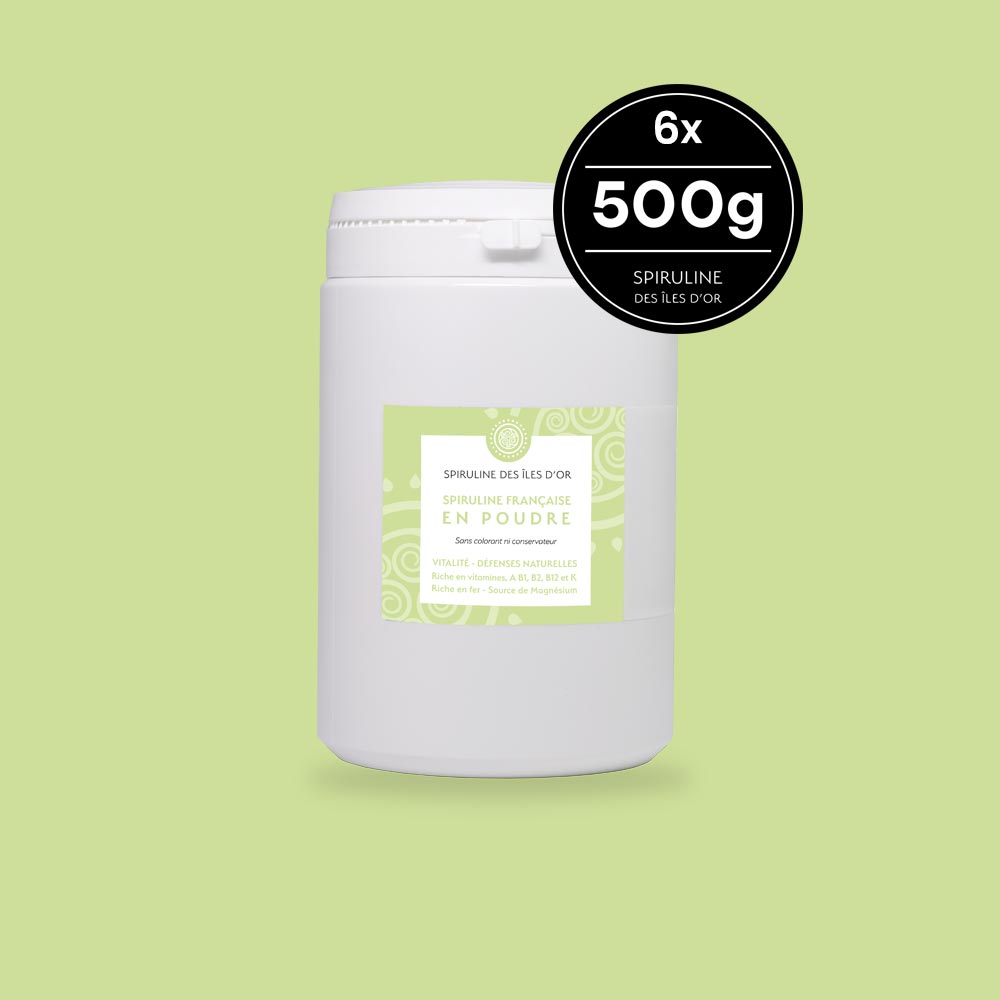 Spiruline BIO en poudre 6 pots de 500 grammes
