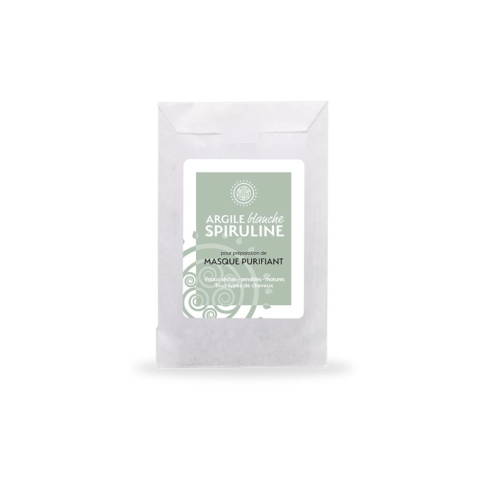 Masque purifiant argile blanche et spiruline spécial peaux sèches, sensibles, matures - Cheveux fragiles
